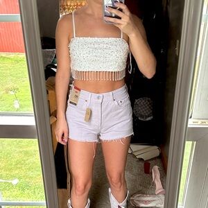 12th Tribe Affair White Sequin Fringe Top